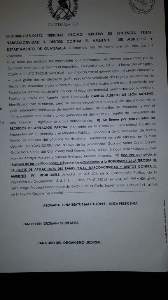 #BotínRGP: Apelan medidas sustitutivas de sindicados 1 171109 apelación medidas sustitutivas