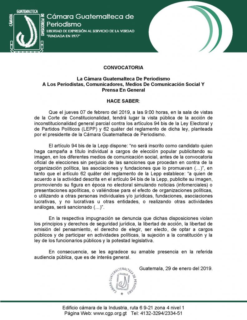 Convocatoria Vista Pública Acción de Inconstitucionalidad