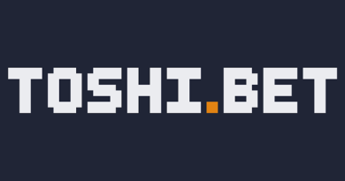Logotipo en negro con letras blancas y punto amarillo de Toshi.bet