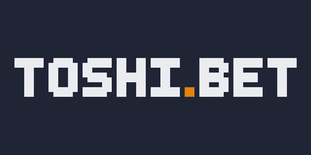 Logotipo en negro con letras blancas y punto amarillo de Toshi.bet