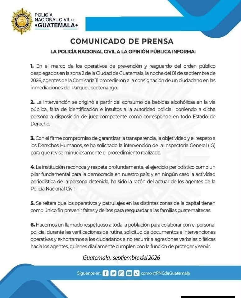Sonny Figueroa, periodista de Vox Populi, es capturado por segunda vez tras señalamiento de la PNC de que estaba ebrio 2 comunicado