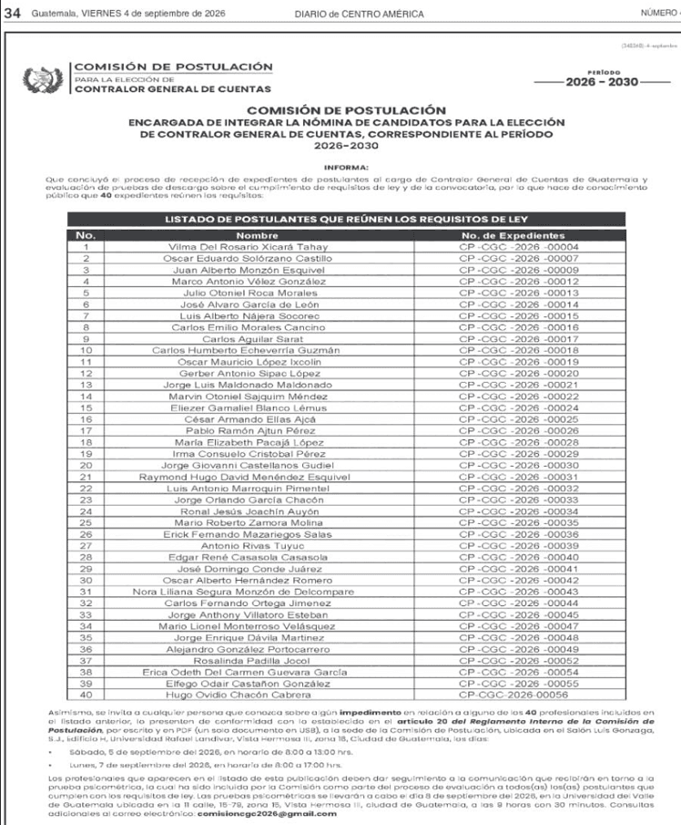 participantes a contralor